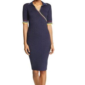 PARKER Women's Monty Short Sleeve V-Neck Fitted Midi Knit Dress